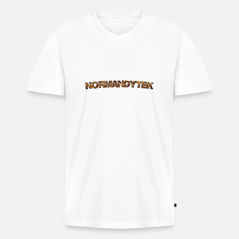 Normandytek-Skript - Männer Premium Bio T-Shirt mit V-Ausschnitt - Weiß