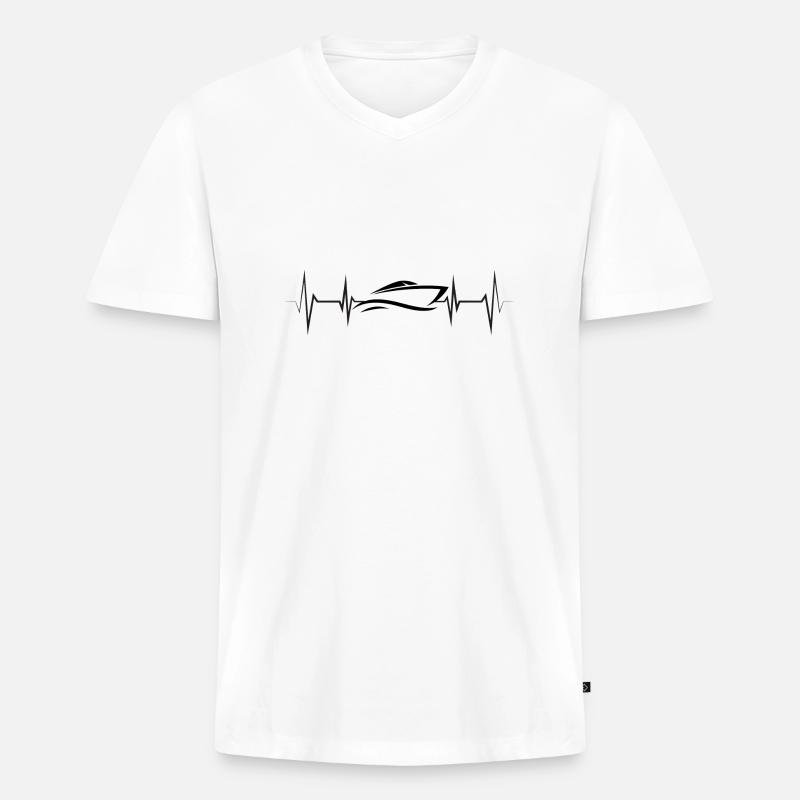 Boot Motorboot Herzschlag Ekg - Männer Premium Bio T-Shirt mit V-Ausschnitt - Weiß