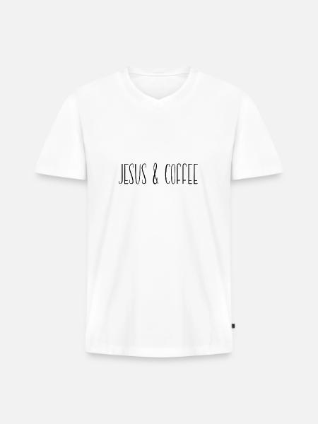 Coffee Jesus - Men's Premium Organic T-shirt with V-neck - white