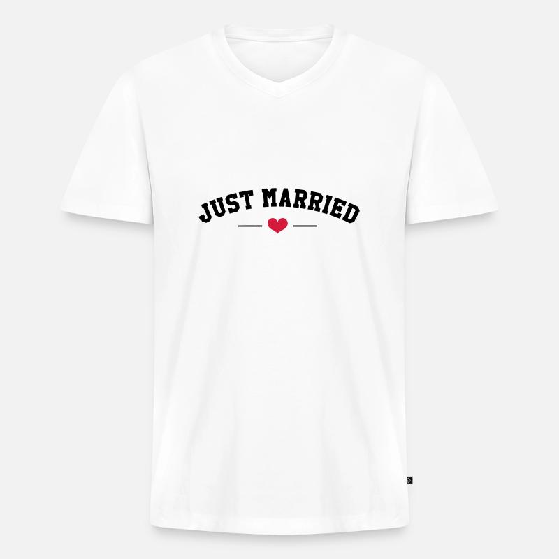 Frisch verheiratet - Männer Premium Bio T-Shirt mit V-Ausschnitt - Weiß