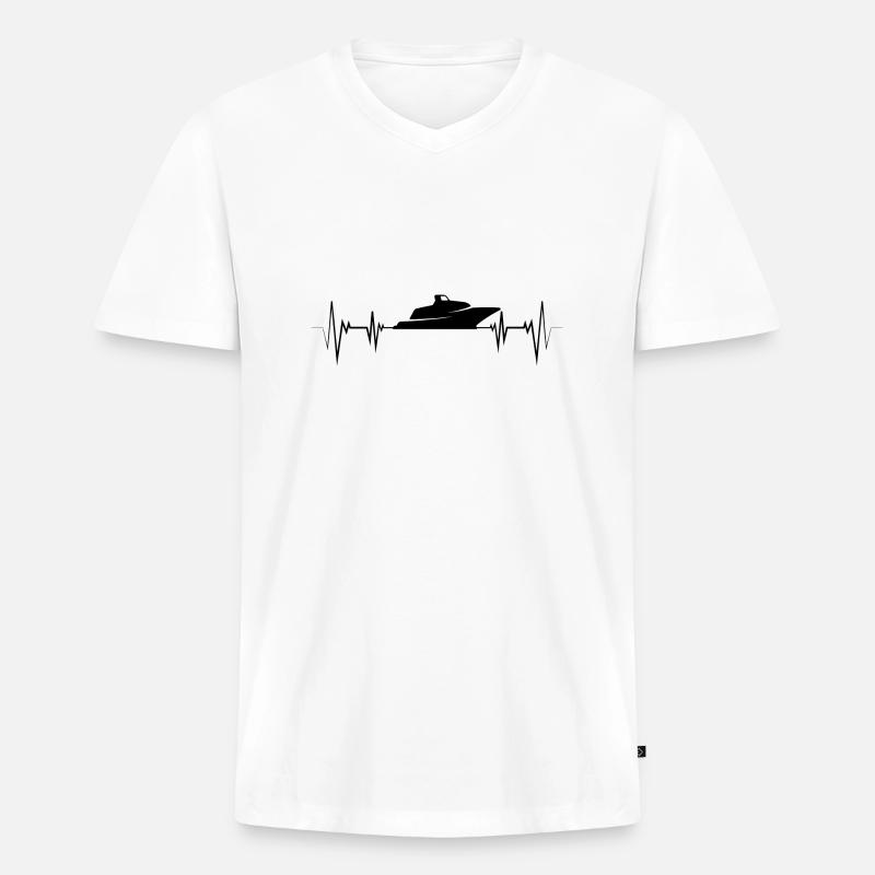 Herzschlag Motorboot Geschenk boot - Männer Premium Bio T-Shirt mit V-Ausschnitt - Weiß