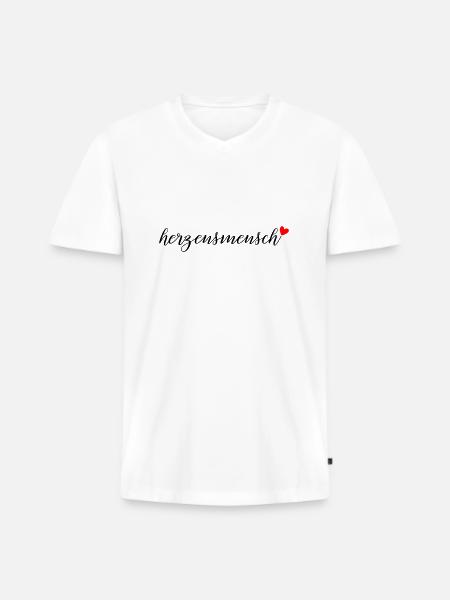herzensmensch - Männer Premium Bio T-Shirt mit V-Ausschnitt - Weiß
