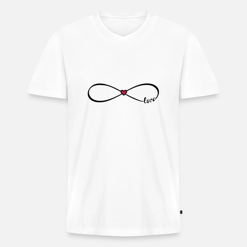 Infinity Love Font Infinity 8 Cuore Rosso - Maglietta ecologica premium da uomo con scollo a V - bianco