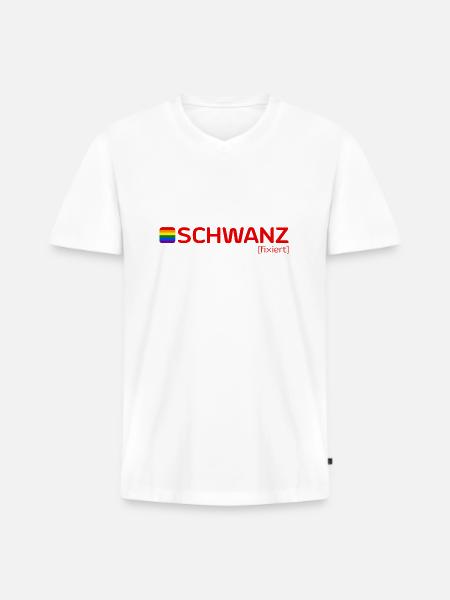 SCHWANZ [fixiert] - Männer Premium Bio T-Shirt mit V-Ausschnitt - Weiß