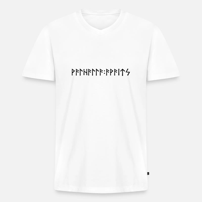 Walhalla Awaits - Runenschrift - Männer Premium Bio T-Shirt mit V-Ausschnitt - Weiß