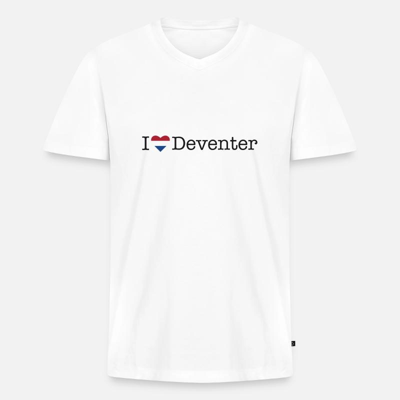 I love Deventer - Männer Premium Bio T-Shirt mit V-Ausschnitt - Weiß