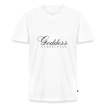 Goddess Undercover Goddess Design M K Eyelneiri 1 - Men's Premium Organic T-shirt with V-neck - white - Front - Nico (187cm)
