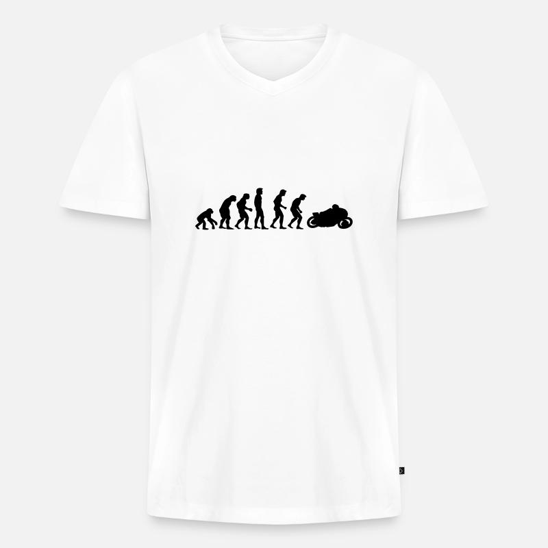 motorradrennen_evolution - Männer Premium Bio T-Shirt mit V-Ausschnitt - Weiß