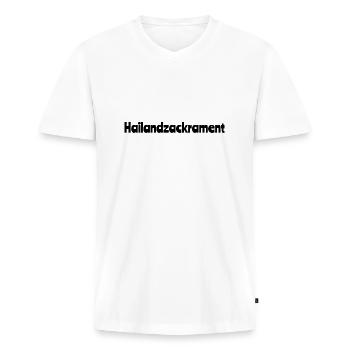 Schwäbisches Sprichwort - Männer Premium Bio T-Shirt mit V-Ausschnitt - Weiß - Vorne - Nico (187cm)