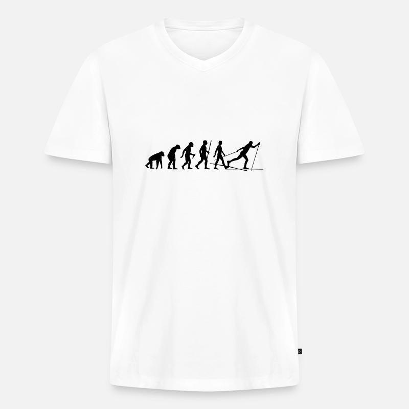 Evolution Langlaufen - Männer Premium Bio T-Shirt mit V-Ausschnitt - Weiß