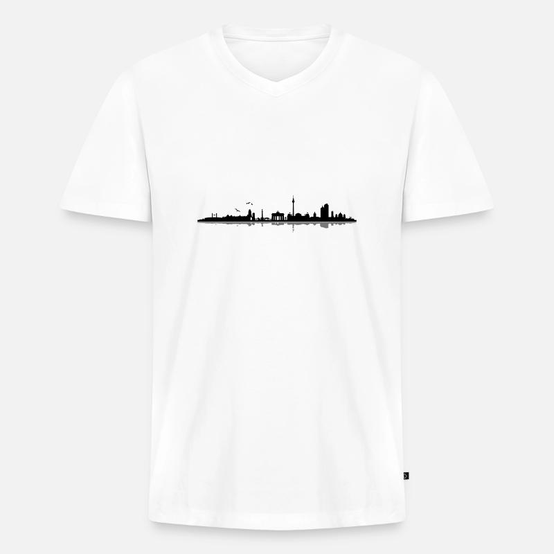 Berlin Skyline - Männer Premium Bio T-Shirt mit V-Ausschnitt - Weiß