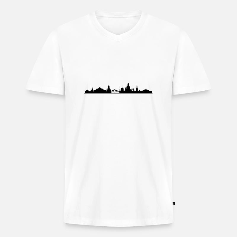 Skyline Dresden - Männer Premium Bio T-Shirt mit V-Ausschnitt - Weiß
