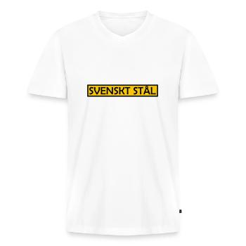 Schwedischer Stahl - Männer Premium Bio T-Shirt mit V-Ausschnitt - Weiß - Vorne - Nico (187cm)