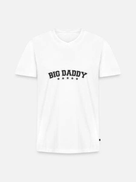 Father's day logo Big Daddy hero dad Vater - Men's Premium Organic T-shirt with V-neck - white