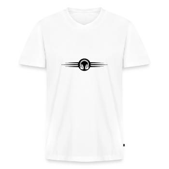 Hoofdtelefoon Muziek Pictogram - Mannen Premium Bio T-shirt met V-hals - wit - Voor - Nico (187cm)