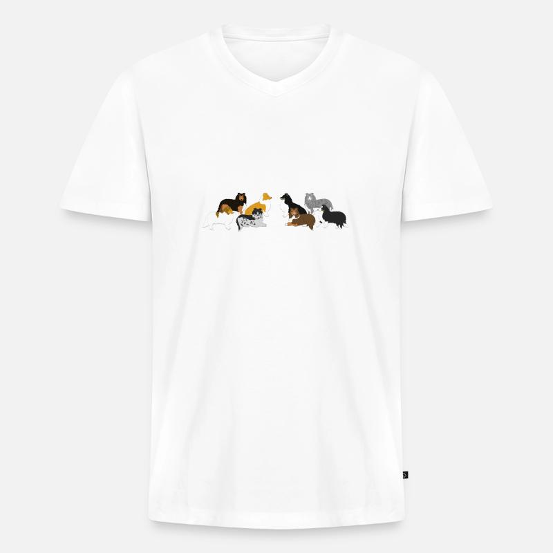 Shelties Querformat - Männer Premium Bio T-Shirt mit V-Ausschnitt - Weiß