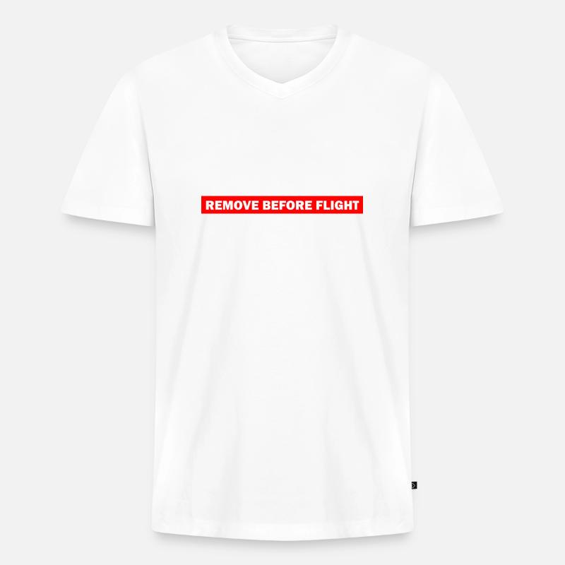 REMOVE BEFORE FLIGHT - Männer Premium Bio T-Shirt mit V-Ausschnitt - Weiß