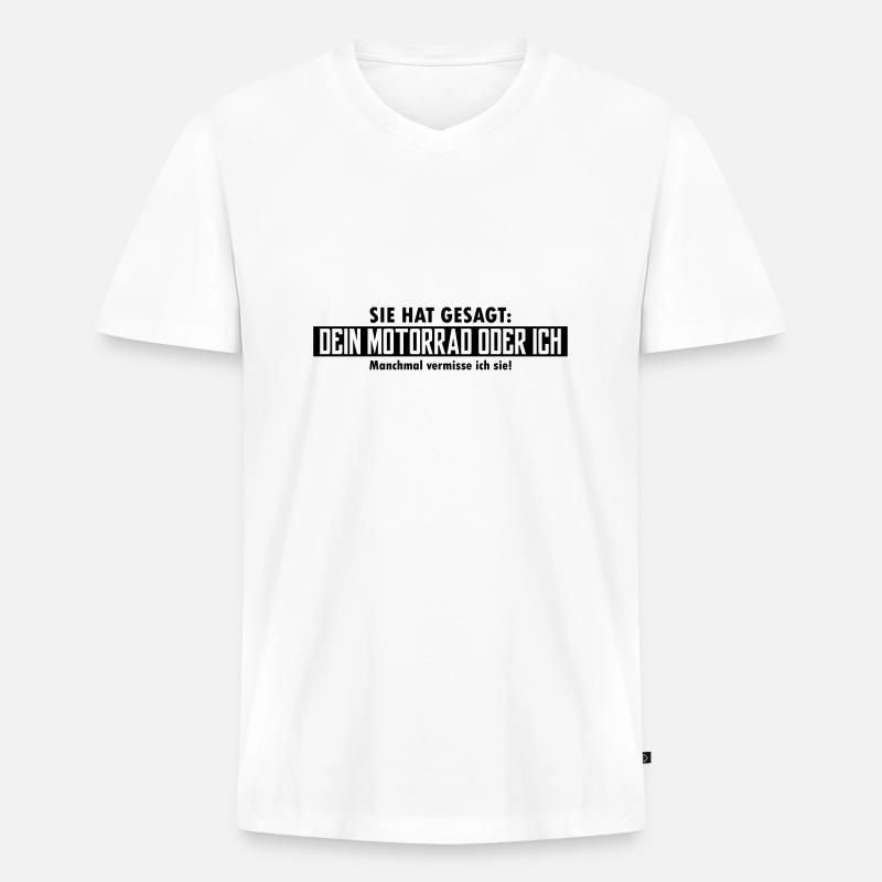 dein motorrad oder ich - Männer Premium Bio T-Shirt mit V-Ausschnitt - Weiß