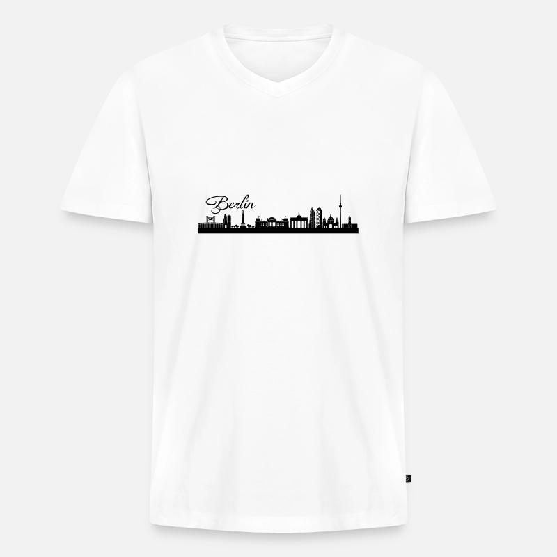 Berliner Skyline - Männer Premium Bio T-Shirt mit V-Ausschnitt - Weiß