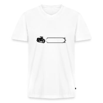 Moto - Nom prénom - T-shirt encolure en V Premium bio Homme - blanc - Devant - Nico (187cm)