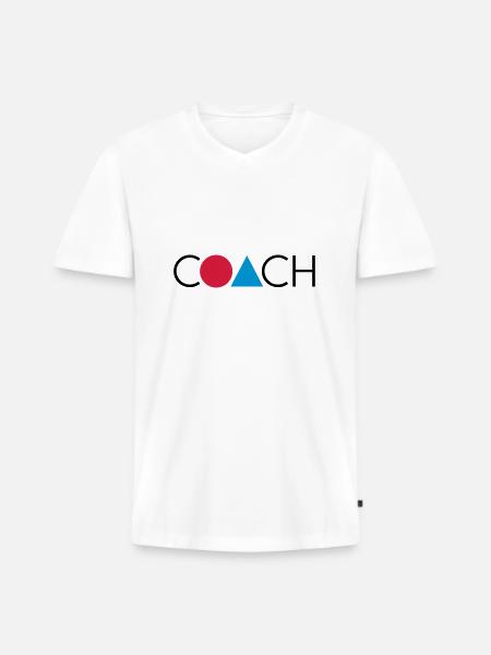 GEO COACH - Männer Premium Bio T-Shirt mit V-Ausschnitt - Weiß