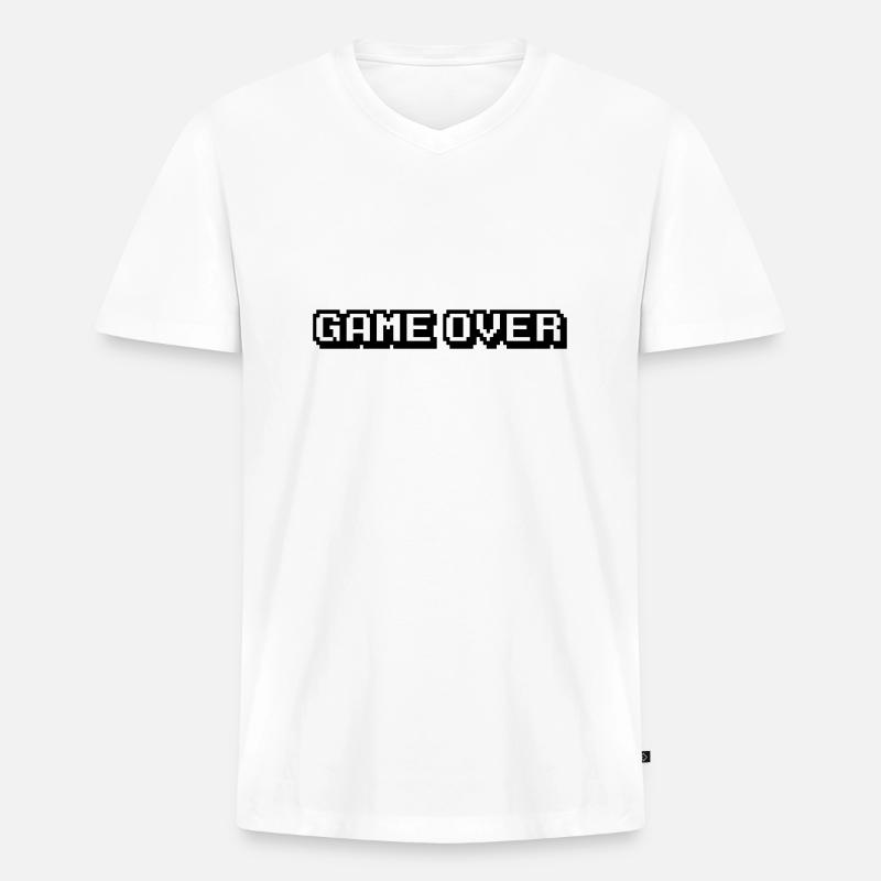 Game Over - Männer Premium Bio T-Shirt mit V-Ausschnitt - Weiß