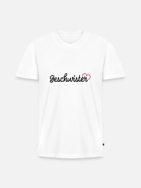 Geschwister - Männer Premium Bio T-Shirt mit V-Ausschnitt - Weiß