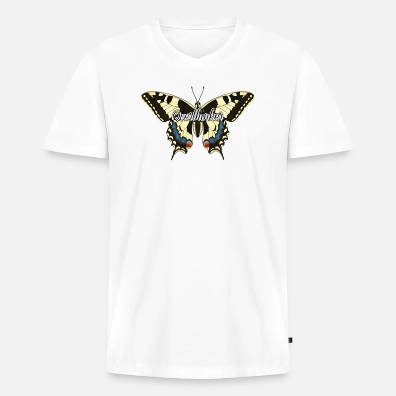 Overthinker Schmetterling - Männer Premium Bio T-Shirt mit V-Ausschnitt - Weiß