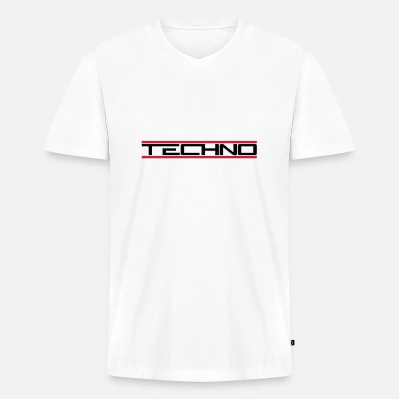 Techno Rote Balken - Männer Premium Bio T-Shirt mit V-Ausschnitt - Weiß