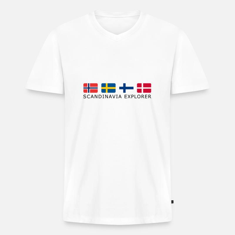 SCANDINAVIA EXPLORER black-lettered - Männer Premium Bio T-Shirt mit V-Ausschnitt - Weiß