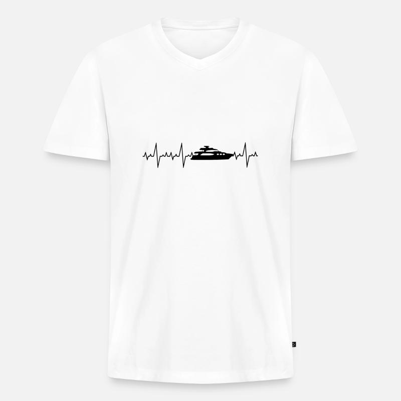 Herzschlag Boot Schiff Geschenk - Männer Premium Bio T-Shirt mit V-Ausschnitt - Weiß