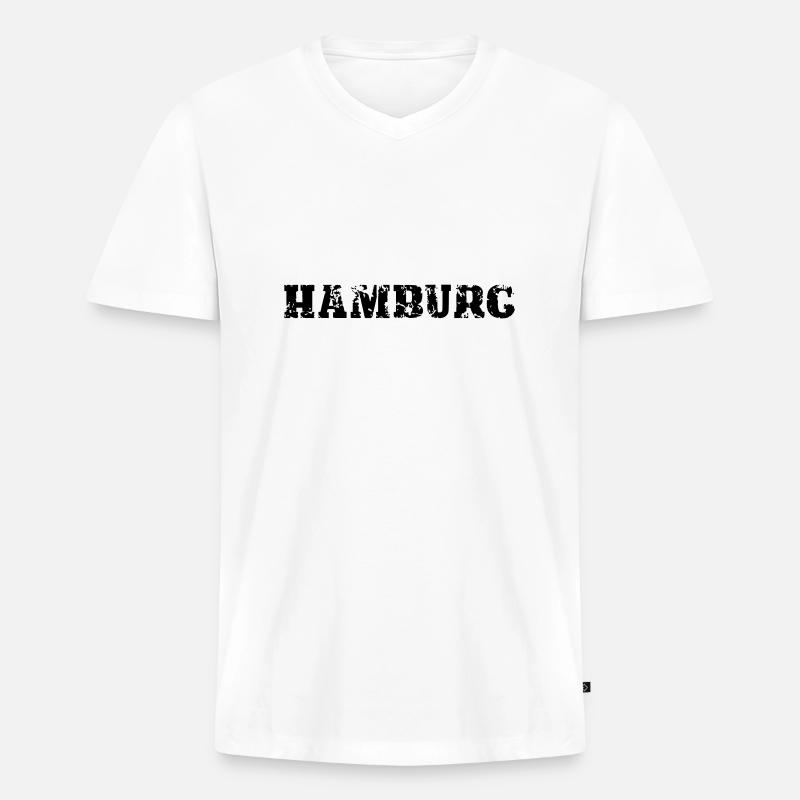 Hamburg - Männer Premium Bio T-Shirt mit V-Ausschnitt - Weiß