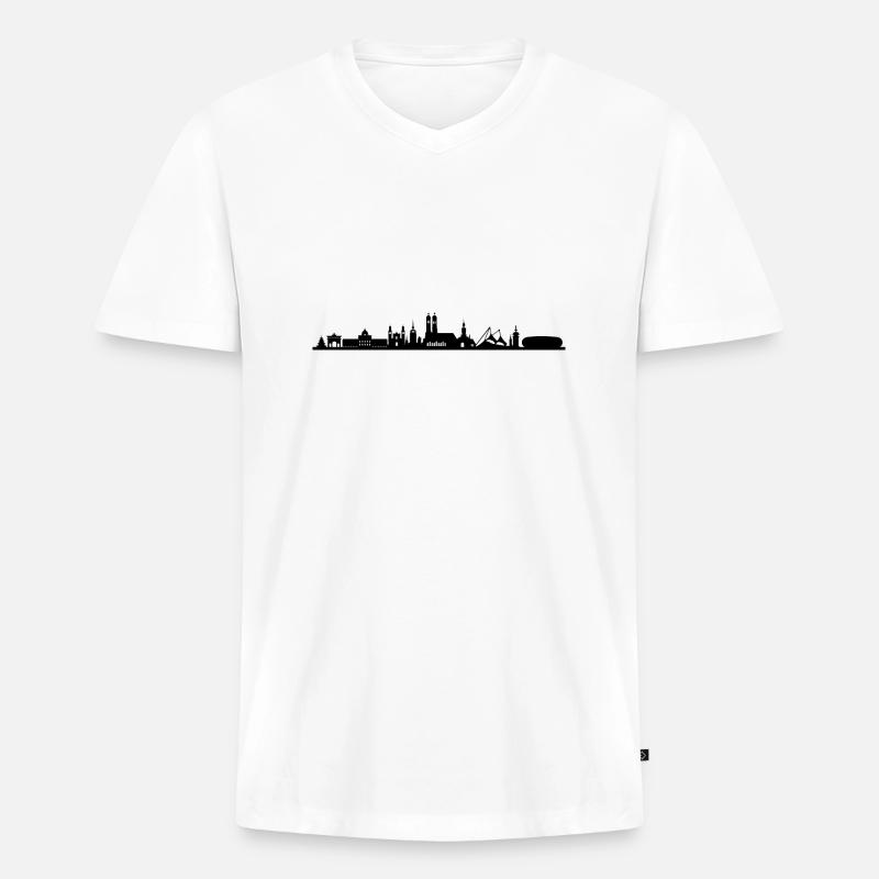 Skyline - München - Männer Premium Bio T-Shirt mit V-Ausschnitt - Weiß