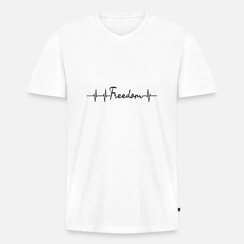 Freedom Herzfrequenz - Männer Premium Bio T-Shirt mit V-Ausschnitt - Weiß