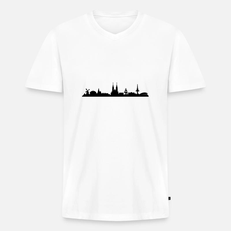 Skyline Bremen - Männer Premium Bio T-Shirt mit V-Ausschnitt - Weiß