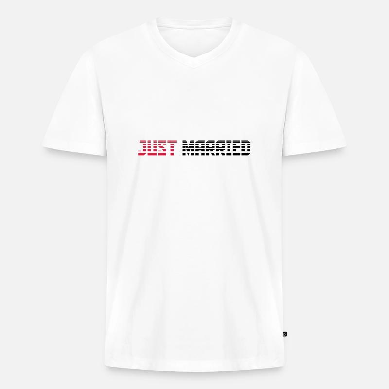 Just Married Text Logo Design - Männer Premium Bio T-Shirt mit V-Ausschnitt - Weiß