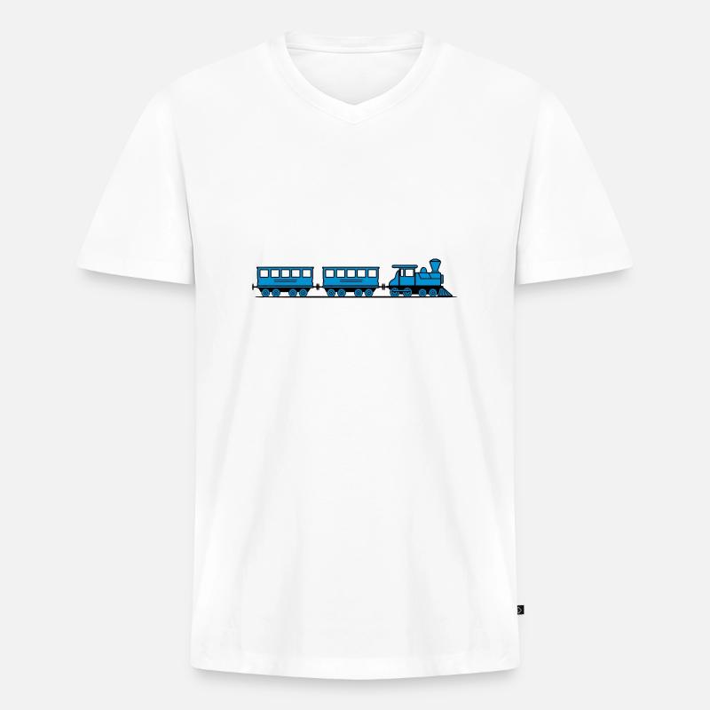 Zug Eisenbahn Dampflok Wagons - Männer Premium Bio T-Shirt mit V-Ausschnitt - Weiß