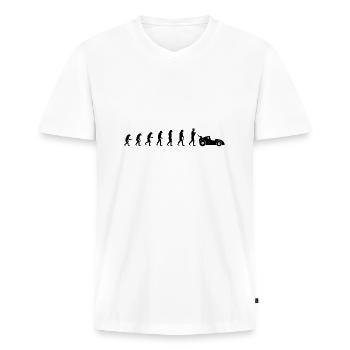evolution of racing / Evolution Rennfahrer Design - Männer Premium Bio T-Shirt mit V-Ausschnitt - Weiß - Vorne - Nico (187cm)