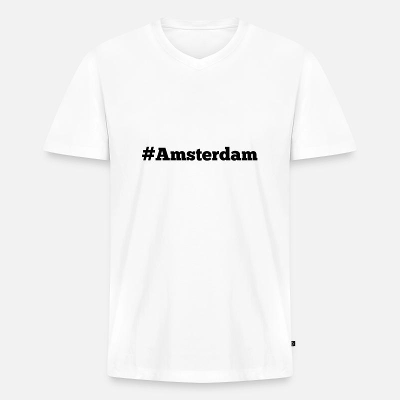 #Amsterdam - Männer Premium Bio T-Shirt mit V-Ausschnitt - Weiß