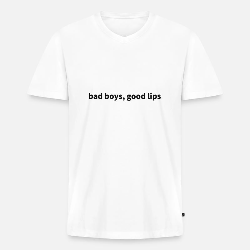 bad boys, good lips - Männer Premium Bio T-Shirt mit V-Ausschnitt - Weiß