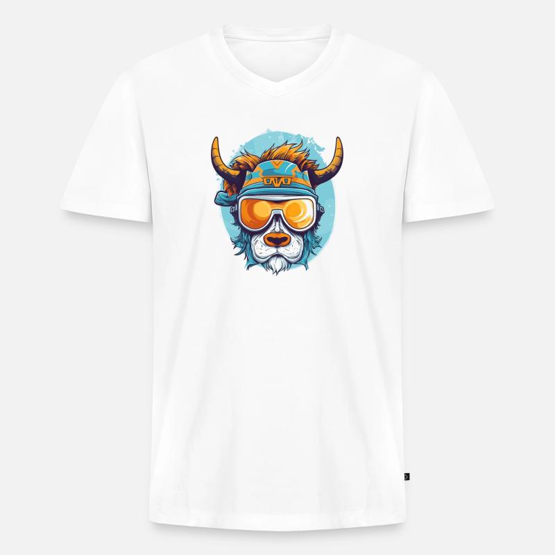 Bulle Stier Flieger Ski - Männer Premium Bio T-Shirt mit V-Ausschnitt - Weiß