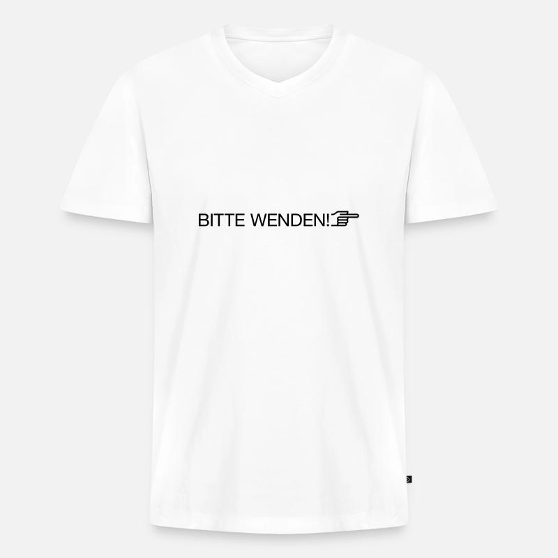 "bitte wenden" - Männer Premium Bio T-Shirt mit V-Ausschnitt - Weiß