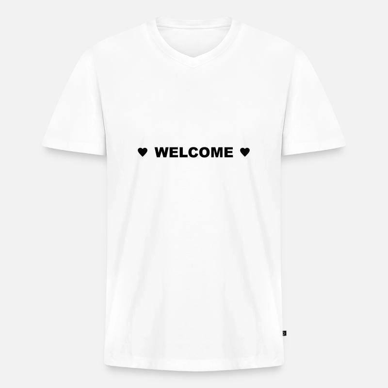 Welcome - Männer Premium Bio T-Shirt mit V-Ausschnitt - Weiß