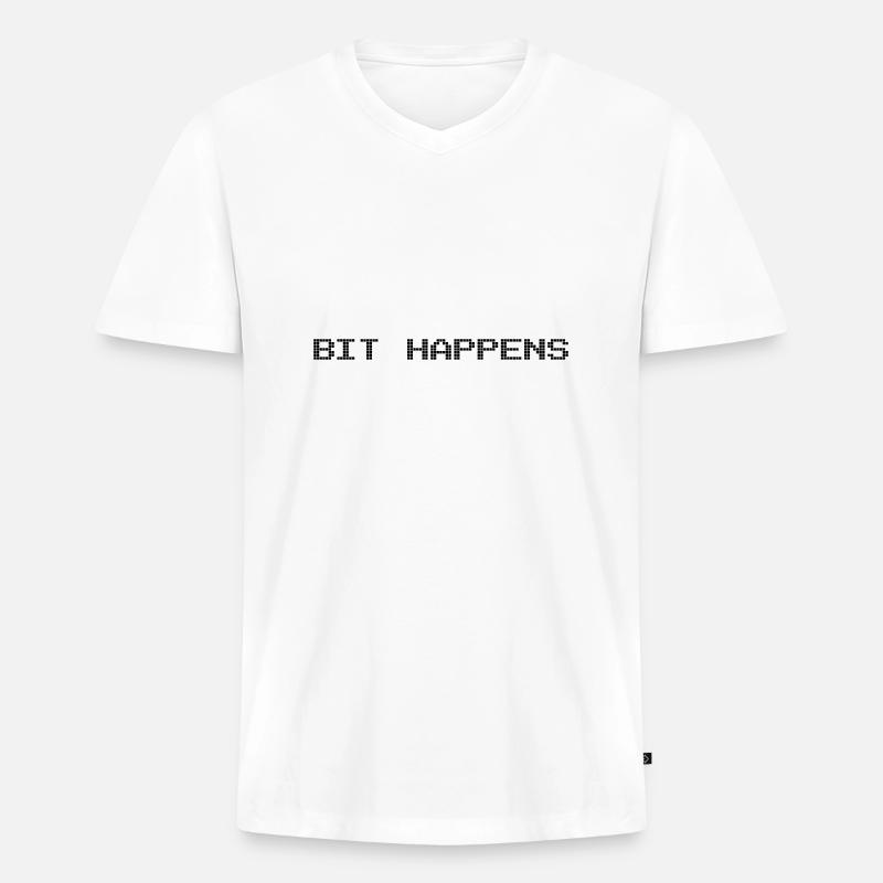 Bit Happens - Männer Premium Bio T-Shirt mit V-Ausschnitt - Weiß