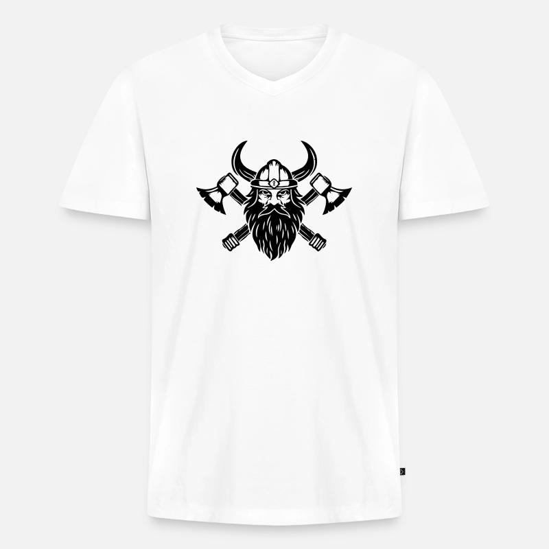 Wikinger mit Axt und Helm - Männer Premium Bio T-Shirt mit V-Ausschnitt - Weiß