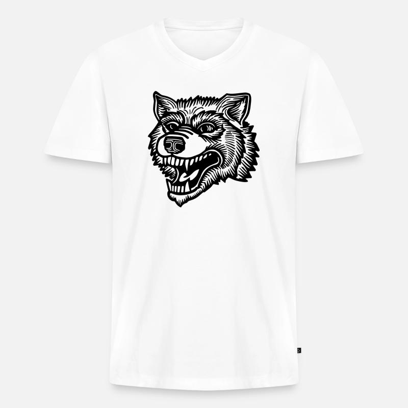 Wolf - Männer Premium Bio T-Shirt mit V-Ausschnitt - Weiß