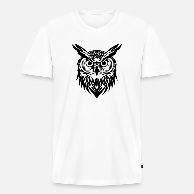 Eule - Männer Premium Bio T-Shirt mit V-Ausschnitt - Weiß