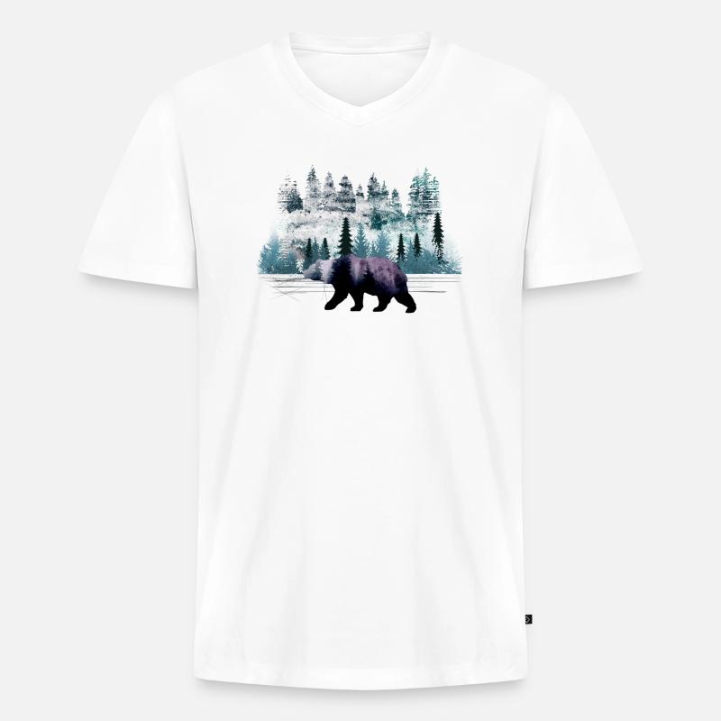 Bär auf Wanderschaft - Männer Premium Bio T-Shirt mit V-Ausschnitt - Weiß