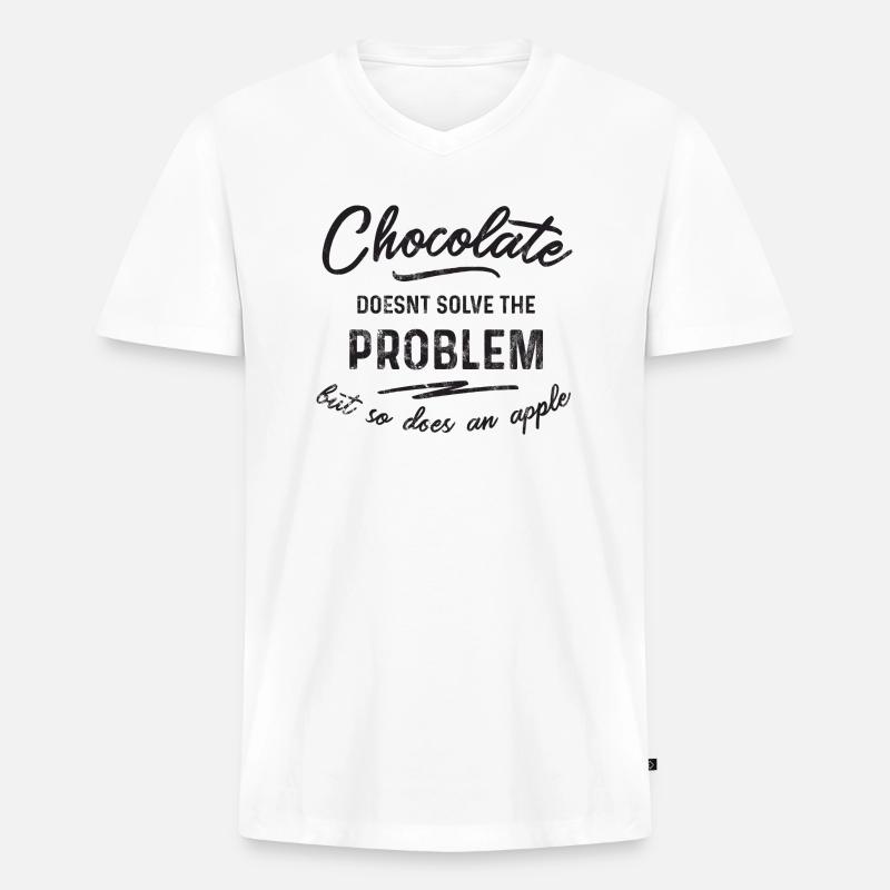 Chocolate doesnt solve the problem - Männer Premium Bio T-Shirt mit V-Ausschnitt - Weiß