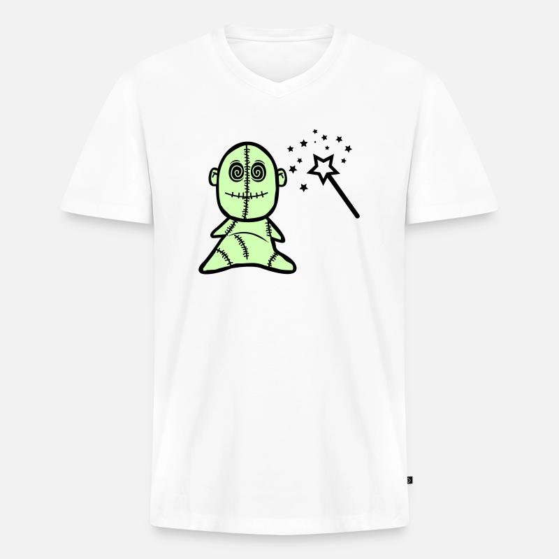Voodoo Puppe - Männer Premium Bio T-Shirt mit V-Ausschnitt - Weiß